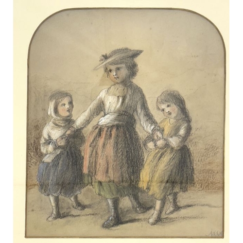 699 - J..W.. (British, 19th Century), a girl with two younger siblings; trio of boys, a pair, both signed ... 