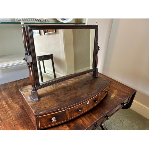 760 - A Regency mahogany toilet mirror, circa 1820, rectangular plate, gilt brass adjustment knobs, bowfro... 