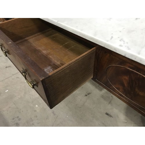 764 - A mid 19th century mahogany marble top washstand, fitted single drawer on tapered block supports on ... 