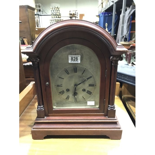 828 - A late 19th/early 20th Century mahogany bracket clock, arched case. silvered dial with Chime/Silent ... 