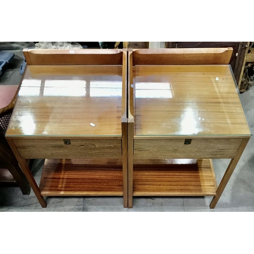 830 - Two wooden glass top bedside tables/cabinets, 56 cm wide by 56 cm long and 76cm tall