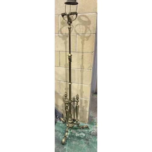 835 - A Victorian brass telescopic standard lamp, with knopped shaft on three scroll feet with hexagonal f... 