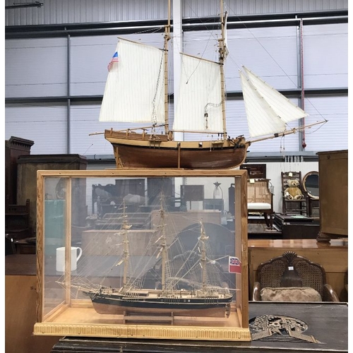 840 - A scratch built tall ship in Perspex and wooden framed display case, together with a similar uncased... 