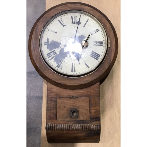 900 - A mid 19th century walnut drop dial wall clock, a J W Benson oak cased Wellington mantel clock and a... 