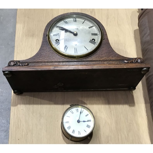 900 - A mid 19th century walnut drop dial wall clock, a J W Benson oak cased Wellington mantel clock and a... 