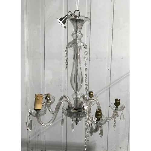 905 - An Edwardian glass five branch electrolier, with glass facet cut drops