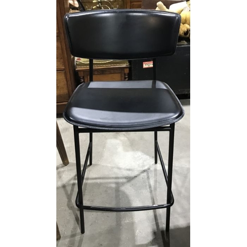 908 - A mid century style  metal framed high stool with black leatherette upholstery