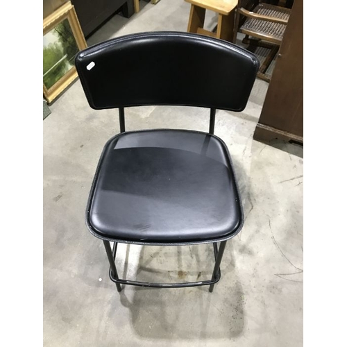 908 - A mid century style  metal framed high stool with black leatherette upholstery