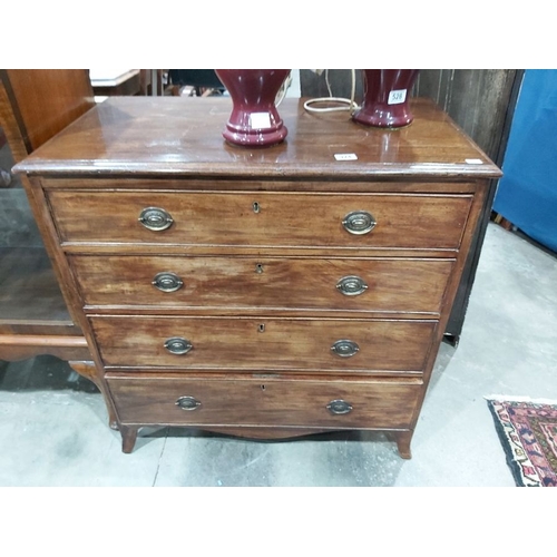 924 - A 19th Century mahogany chest of drawers, moulded top, four long graduated drawers with later stampe... 