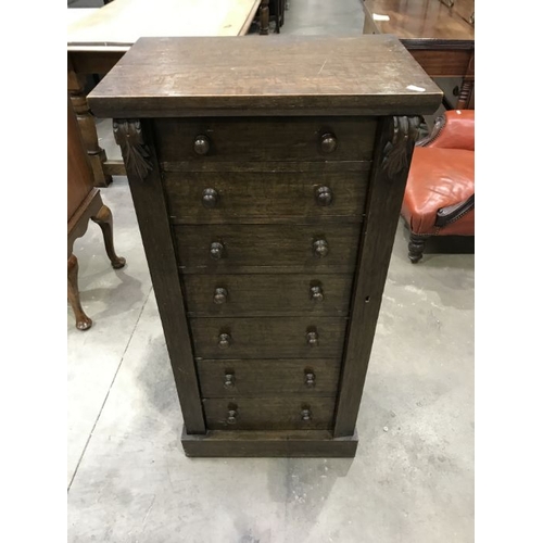 928 - A Victorian oak Wellington chest, circa 1870, of seven short graduated drawers, 105cm high. 50cm wid... 