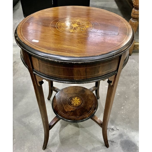 929 - A late Victorian rosewood strung work table, circa 1890, revolving top mechanism activating drawers,... 