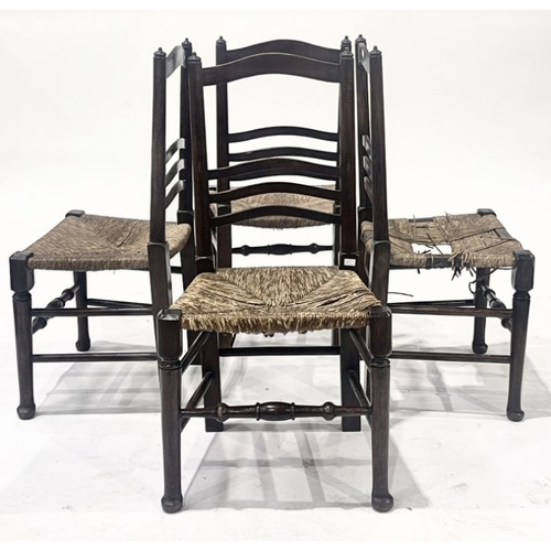 955 - William Birch, a set of six Arts and Crafts oak rush seated chairs, circa 1900, two carvers, four ch... 