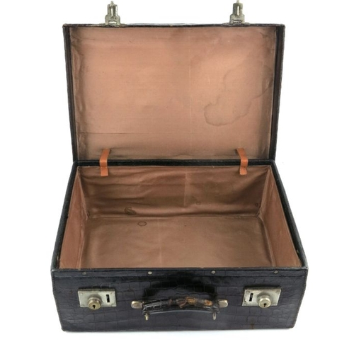 114 - ? A crocodile suitcase by Drew & Sons, the lid with initials 'L.C.B.', twin brass mounts stamped Dre... 