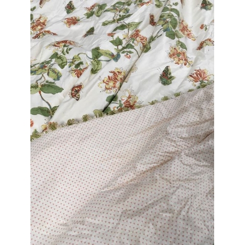 117 - A pair of professionally made glazed cotton curtains, decorated with honeysuckle and butterflies, li... 