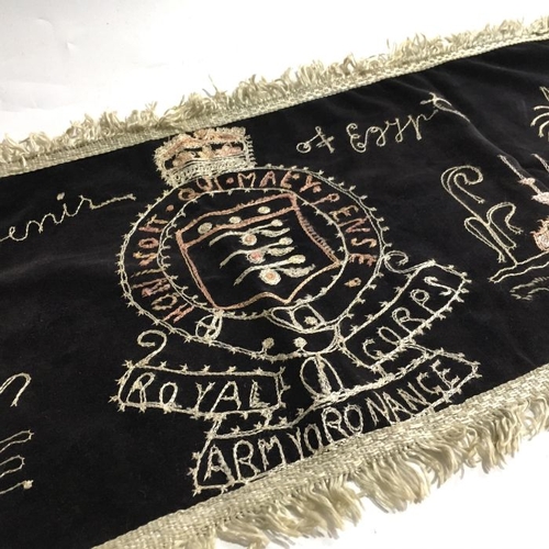 173 - A Second World War era Royal Corps Army Ordinance embroidery, with coat of arms and depicting Egypti... 