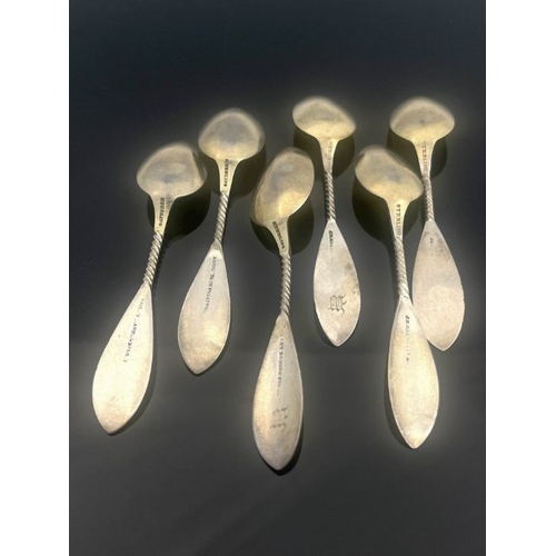 239 - A set of six American sterling silver teaspoons, J E Caldwell, Philadelphia circa 1860, chased folia... 