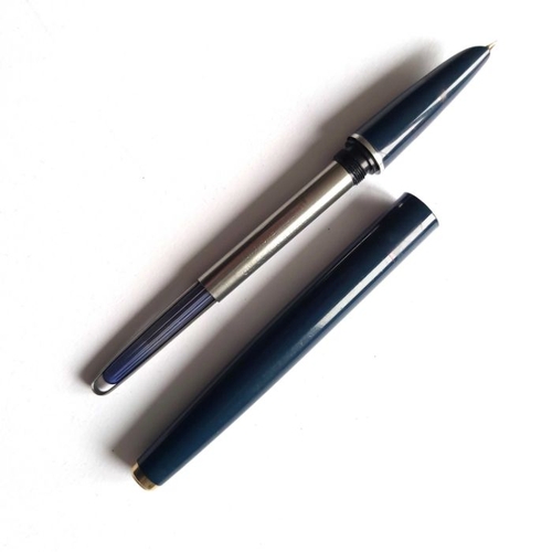 263 - A Parker 17 fountain pen, blue with gold trim, with box and papers