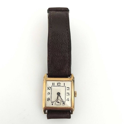 268 - An Art Deco 9ct gold gents wristwatch, circa 1930's, subsidiary seconds, original tan leather strap