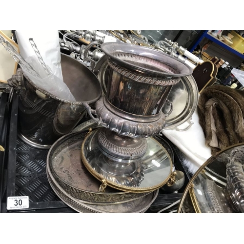 30 - Silver plate, including Campana wine cooler, various trays, goblets etc