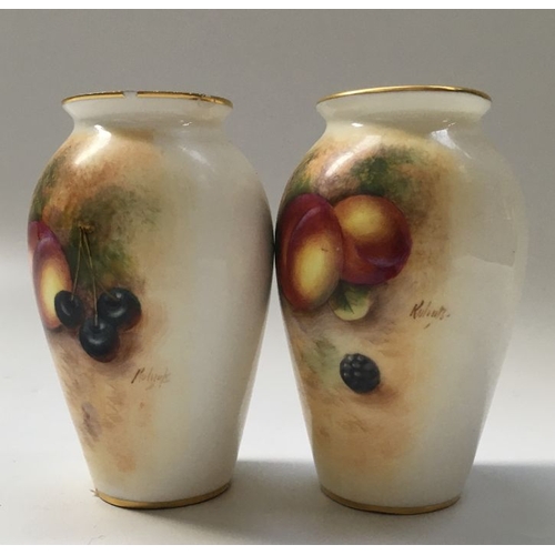 328 - Roberts for Royal Worcester, a pair of fruit painted vases, baluster form signed, No.G461, 10cm high... 