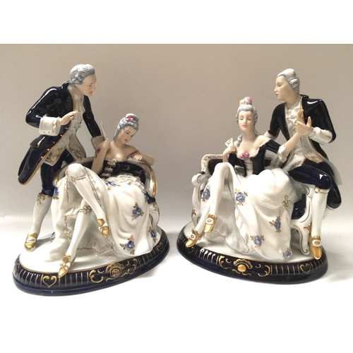 361 - A Royal Dux figure group, 'Courting' modelled as a seated lady with fan and companion, on oval base,... 