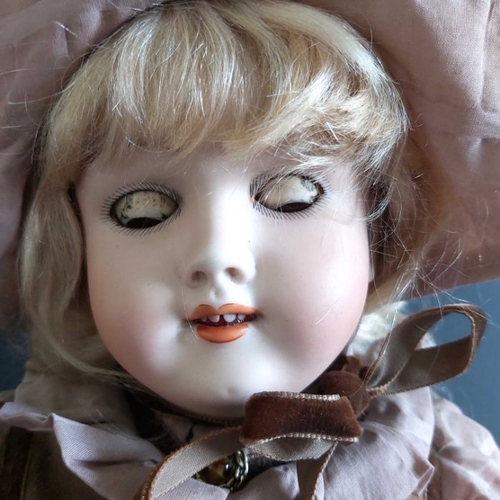 395 - Max Handwerck bisque head doll, sleeping brown eyes (stuck), painted open mouth and exposed teeth, c... 