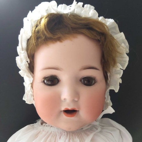 397 - Armand Marseille character baby bisque head doll, sleeping brown eyes, painted brows and lashes, pai... 