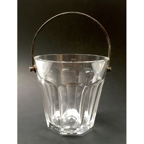 421 - A Baccart ice bucket, with plated swing over handle, 15cm high