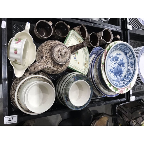 47 - Ceramics, including Avalon pottery tea set, Staffordshire blue and white, Maling bowl etc