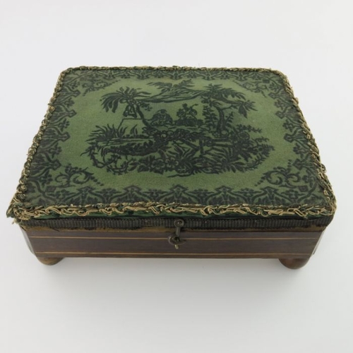 485 - A Regency tin foot warmer, circa 1820, contained in an insulated hinged wooden case with a chinoiser... 