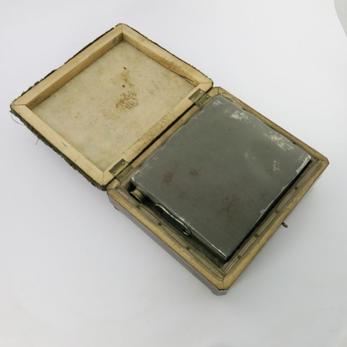 485 - A Regency tin foot warmer, circa 1820, contained in an insulated hinged wooden case with a chinoiser... 