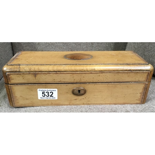 532 - A sycamore and fruitwood box together with a burr wood and tortoiseshell snuff box and another (3)