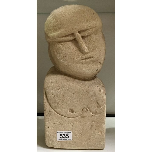 535 - A carved limestone primitive bust portrait, 35.5cm high