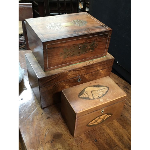 544 - A George III rosewood tea caddy, together with a rosewood and brass feet inlaid box, lacking fitting... 