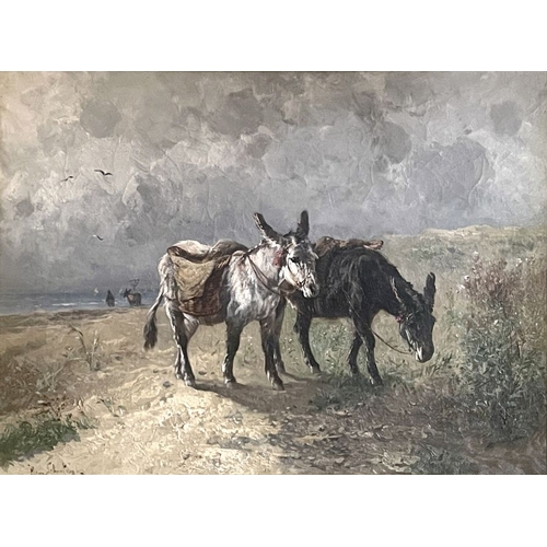 627 - Henry Schouten (Belgian, 1857/64-1927), Donkeys near the Beach, signed l.l., oil on canvas, 73 by 10... 