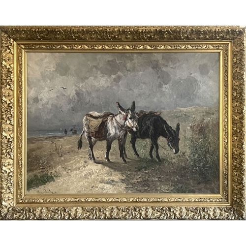 627 - Henry Schouten (Belgian, 1857/64-1927), Donkeys near the Beach, signed l.l., oil on canvas, 73 by 10... 