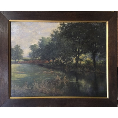 637 - H A Vasse, Kislingbury Bridge, Northamptonshire, oil on canvas, signed and dated 1934, 70cm x 91cm, ... 