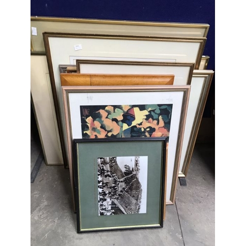 656 - A quantity of assorted pictures, including cattle print, David XXX watercolour, signed prints etc, (... 