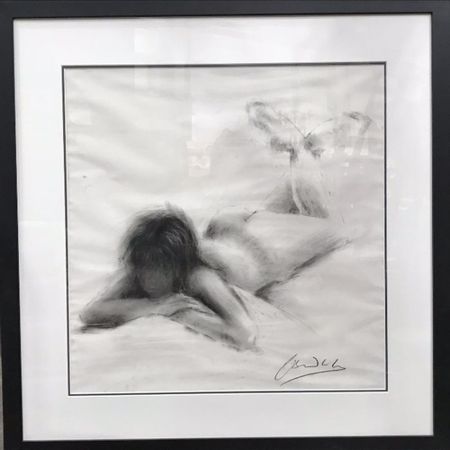 660 - Maria Bartolo (20th Century), reclining female nude, signed l.r., charcoal, 58 by 56cm, framed