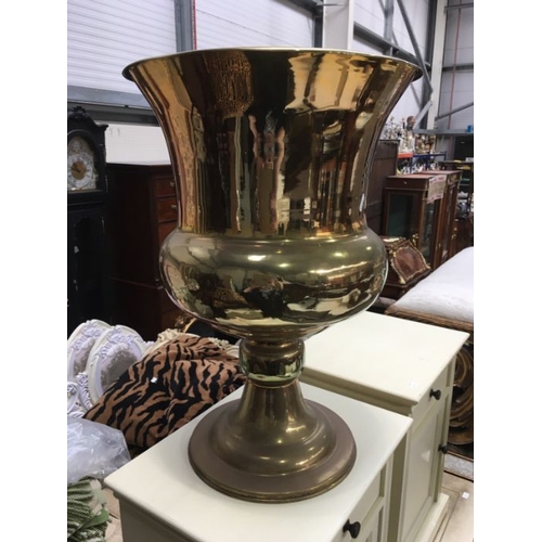 A Large Brass Vase Goblet Form On Knopped Flared Base 60cm High 4944