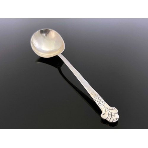 121 - Bernard Cuzner, an Arts and Crafts silver spoon, Birmingham 1943, the deep ladle type bowl on a 17th... 