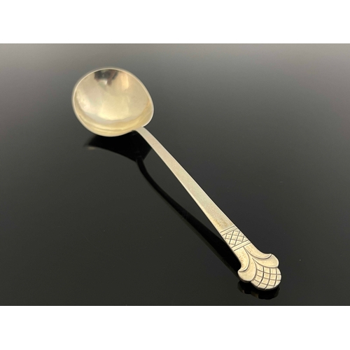 121 - Bernard Cuzner, an Arts and Crafts silver spoon, Birmingham 1943, the deep ladle type bowl on a 17th... 