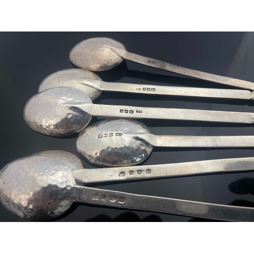 142 - Sandheim Brothers, a matched set of six Arts and Crafts silver spoons, various dates and makers incl... 