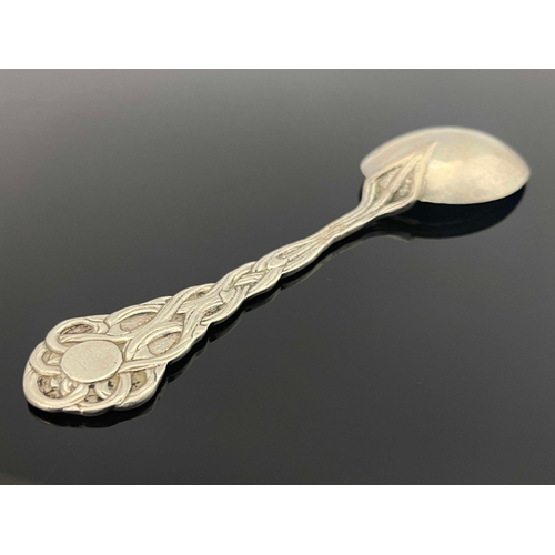 143 - An Arts and Crafts silver spoon, George Payne and Son, London 1907, planished and cast with knotted ... 