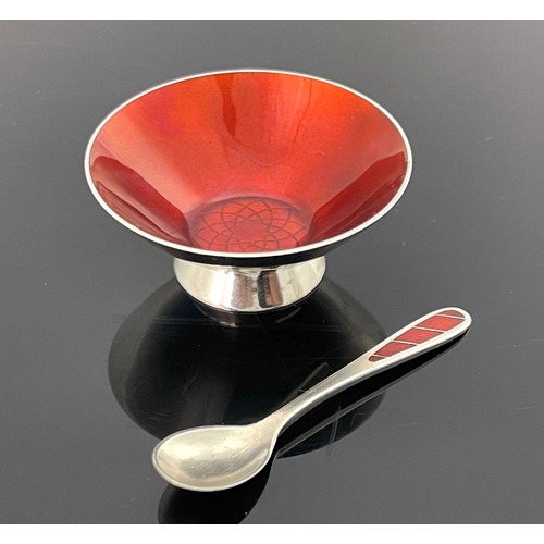 170 - A Danish Modernist silver and enamelled salt cellar and spoon, Egon Lauridsen, Denmark circa 1960, c... 