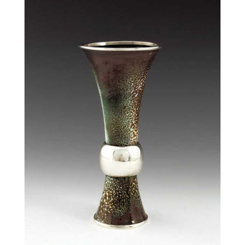 173 - A Spanish Modernist silver and enamelled vase, Barcelona circa 1970s, ball knopped trumpet or Gu for... 