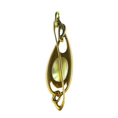 183 - Barnet Henry Joseph, an Arts and Crafts 9 carat gold and pearl pendant, open knotted tendril form wi... 