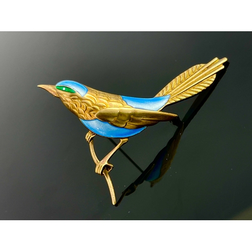 187 - Egon Lauridsen, a Danish Modernist silver gilt and enamelled bird brooch, 6.5cm long, 13.0g