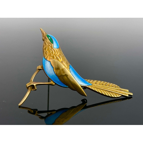 187 - Egon Lauridsen, a Danish Modernist silver gilt and enamelled bird brooch, 6.5cm long, 13.0g