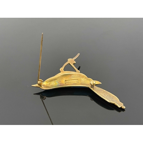 187 - Egon Lauridsen, a Danish Modernist silver gilt and enamelled bird brooch, 6.5cm long, 13.0g